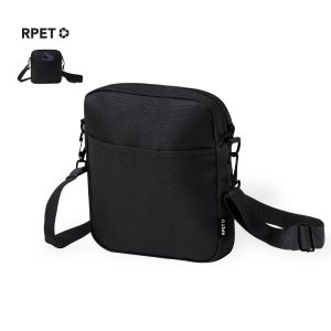 Bandolera Negra de RPET 600D con Cinta Ajustable y Bolsillo Frontal