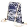 Mochila saco Mikonos de algodón y poliéster con cuerdas de algodón grueso 5 Bolsa mochila de tela con diseno tribal y cierre de cuerdas