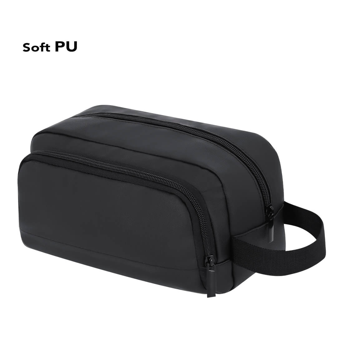 Neceser multiusos de PU suave con doble bolsillo y asa de mano 1 Neceser multiusos de PU suave con doble bolsillo y asa de mano