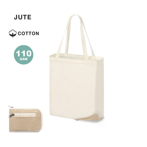 Bolsa Plegable Nature: Algodón 110g con Base de Yute 1 Bolsa Plegable Nature: Algodón 110g con Base de Yute