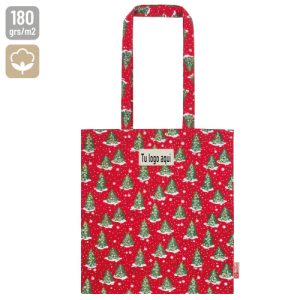 Bolsa navideña de algodón reciclado 180 g con asas largas – 38 × 42 cm